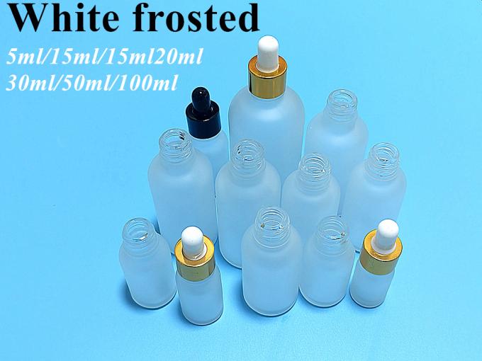 5ml 20ml 30ml 50ml White Frosted Glass Serum Hair Oil Bottle Gold Dropper Black Dropper Essential Oil Bottle