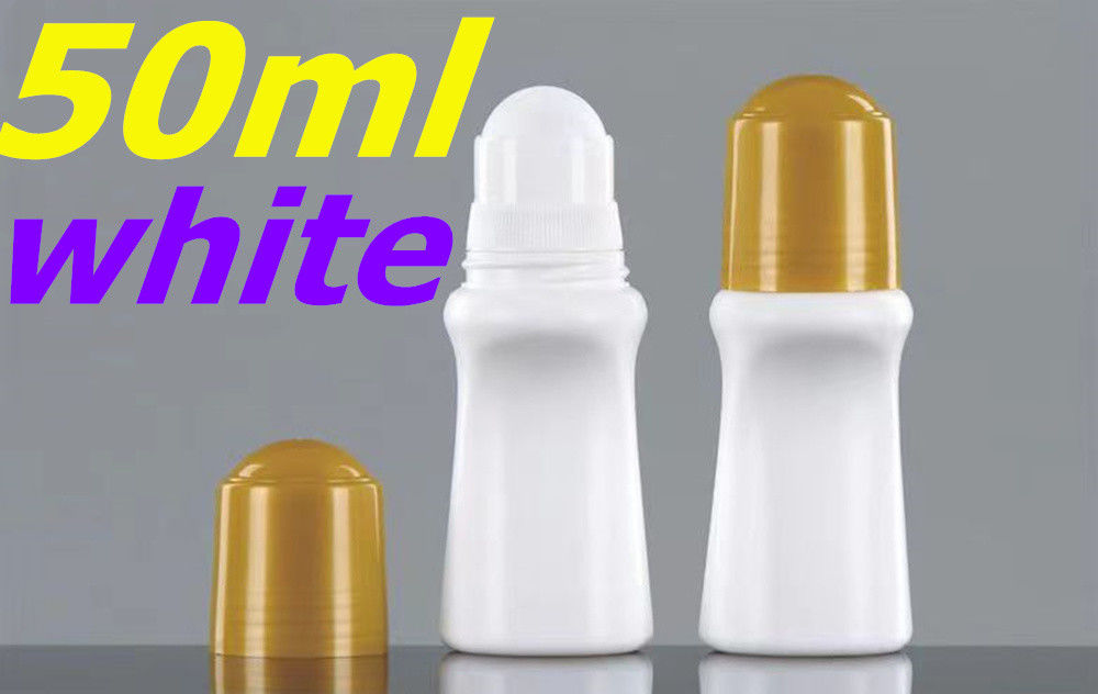 Bouteille vide d' huile essentielle cosmétique plastique HDPE en rouleau de 50 ml, rouleau de déodorant blanc sur bouteille