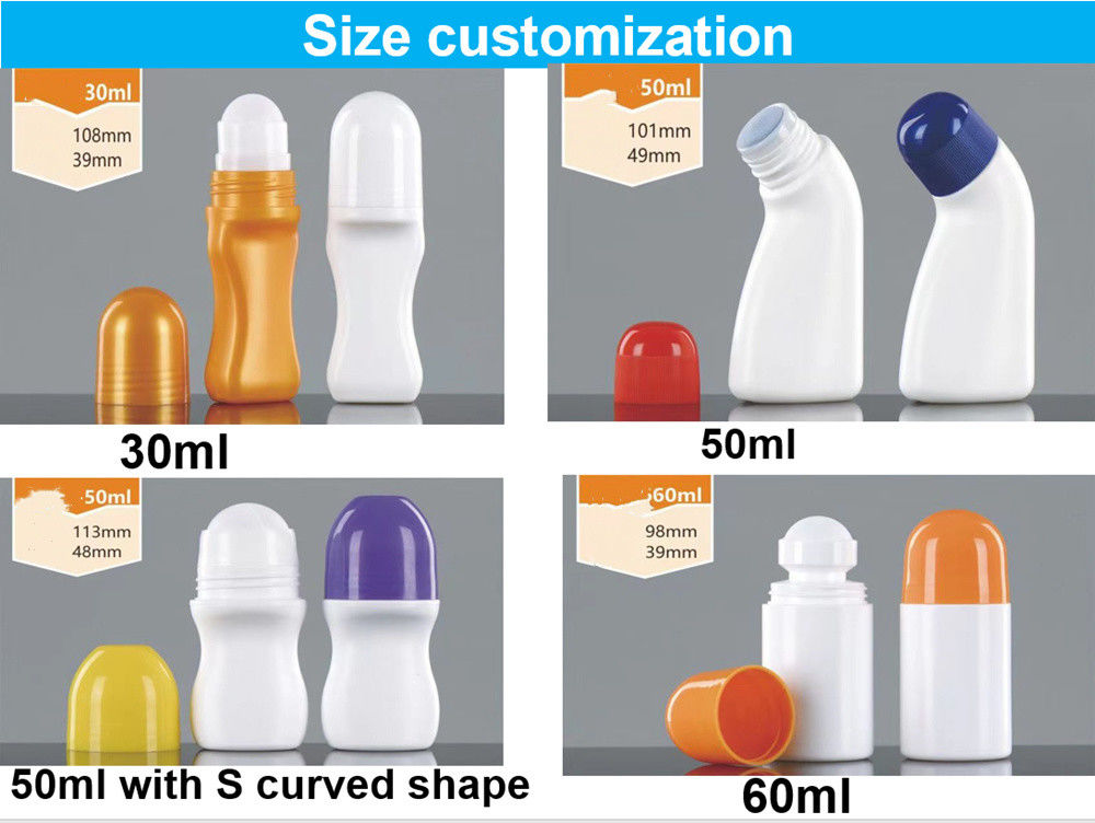 Crème solaire 30 ml 50 ml HDPE pour soins du corps huile essentielle vide Bouteille de déodorant en plastique avec boule de rouleau pour l' odeur corporelle
