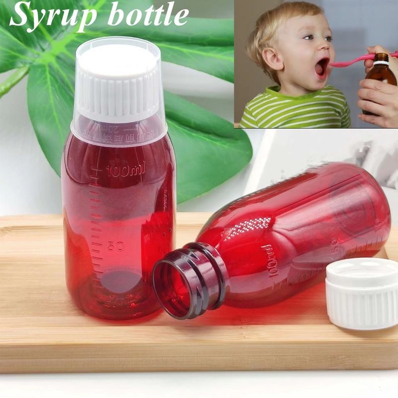 3oz 4oz 5oz Bouteille de sirop de plastique rond vide Médicaments utilisés pour animaux de compagnie Package médical Pour la toux Bouteille de sirop avec bouchon à vis
