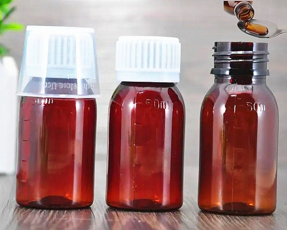 100 ml 120 ml 150 ml Ample Pet Red Container Sirop contre la toux Bouteille de médicament Liquide oral marron Bouteilles en plastique