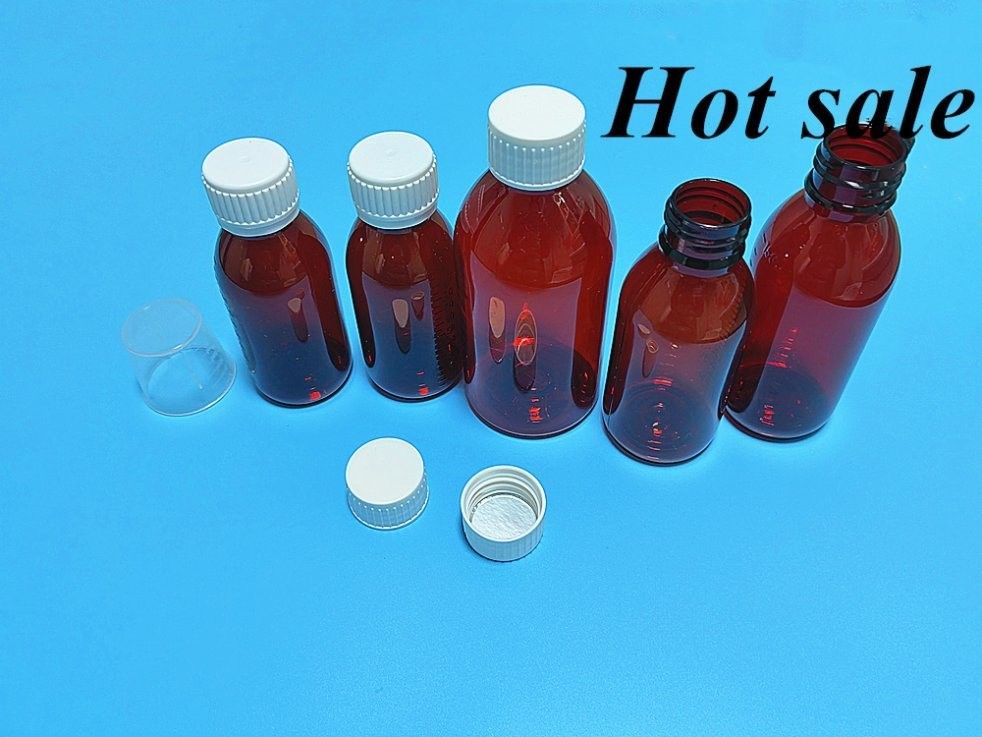100 ml 120 ml Bouteille de sirop pour la toux Liquide oral Bouteille en plastique PET vide Bouteille en plastique de sirop pour la toux ambre ronde