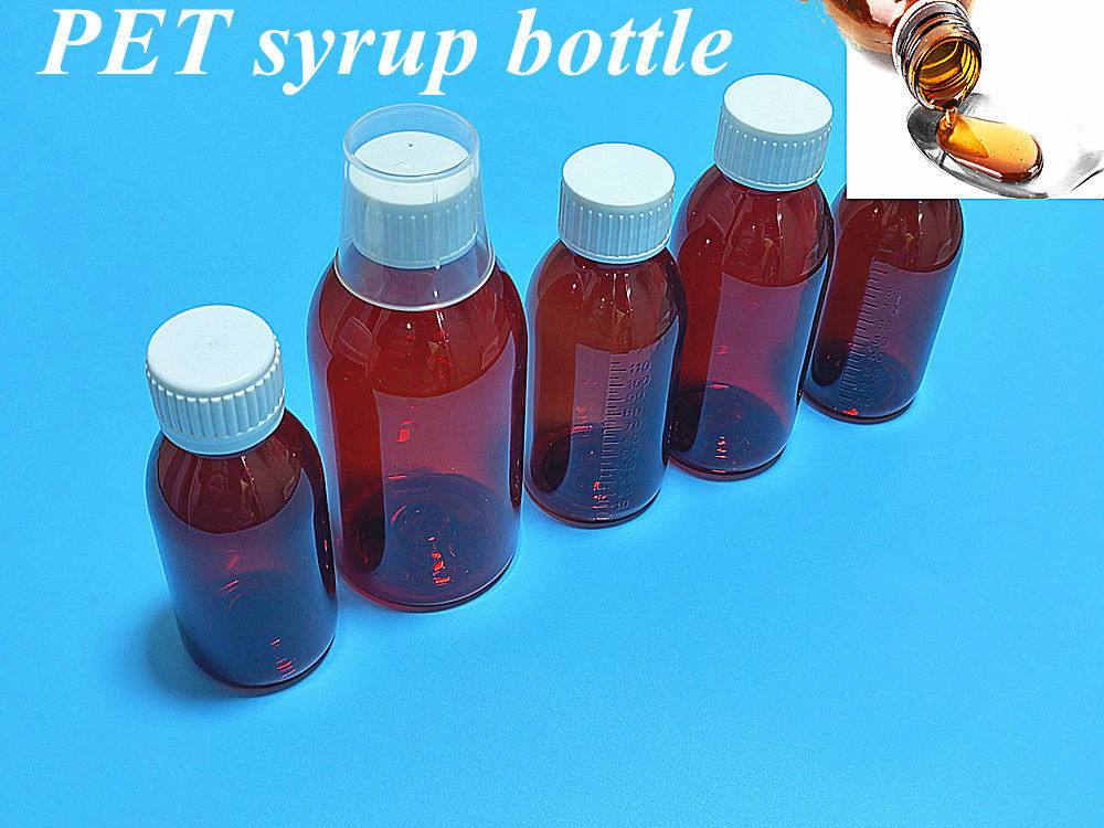 Bouteille de sirop en plastique ambrée liquide de 100 ml à 120 ml avec couvercle à vis Bouteille en plastique de sirop en plastique en PET rond vide
