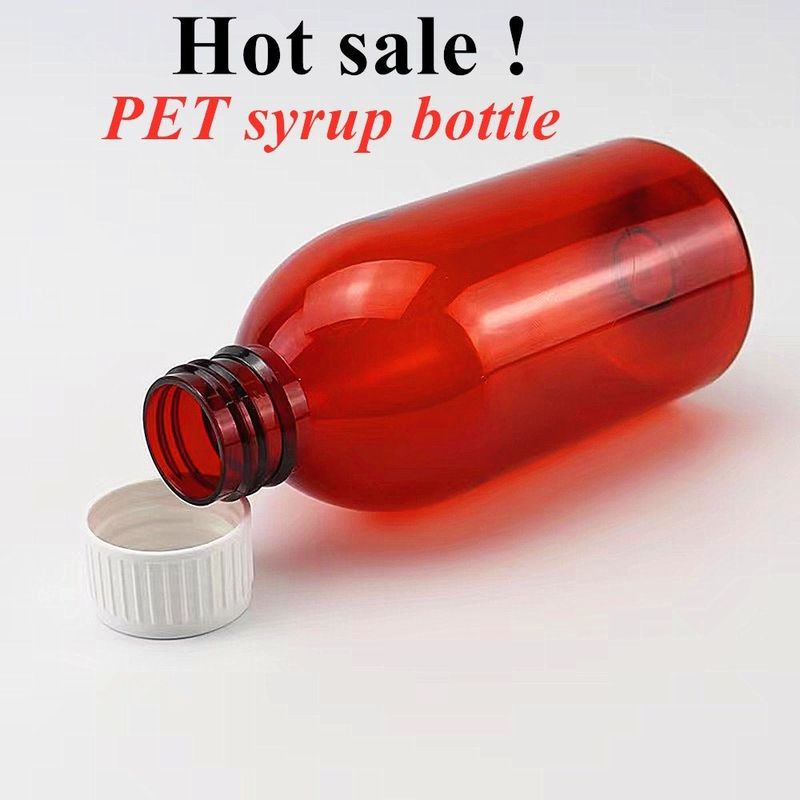 Bouteille de sirop en plastique ambrée liquide de 100 ml à 120 ml avec couvercle à vis Bouteille en plastique de sirop en plastique en PET rond vide