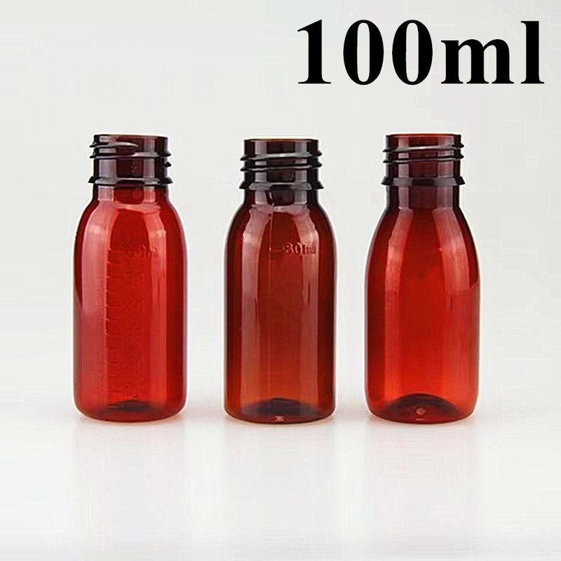 Bouteille de sirop en plastique ambrée liquide de 100 ml à 120 ml avec couvercle à vis Bouteille en plastique de sirop en plastique en PET rond vide