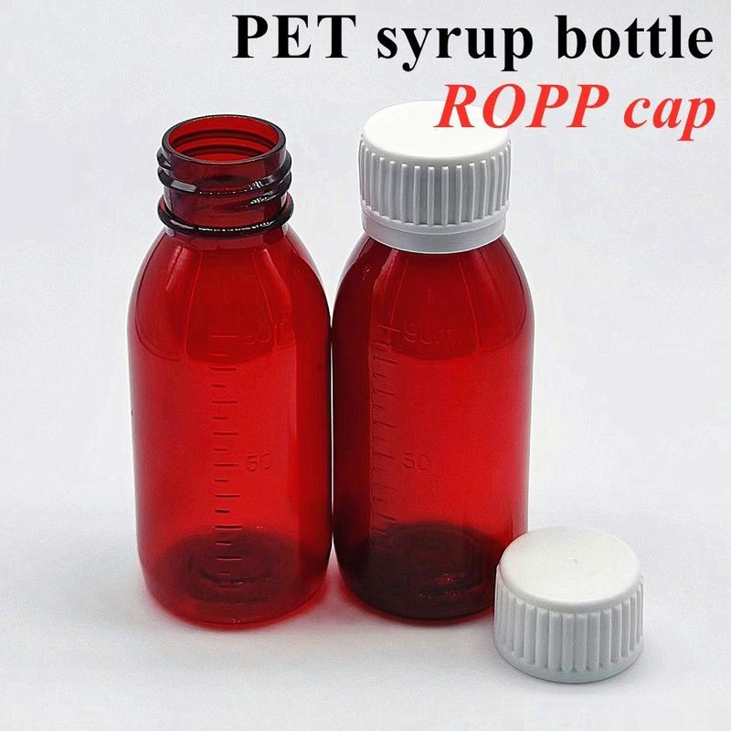 Bouteille de sirop en plastique ambrée liquide de 100 ml à 120 ml avec couvercle à vis Bouteille en plastique de sirop en plastique en PET rond vide