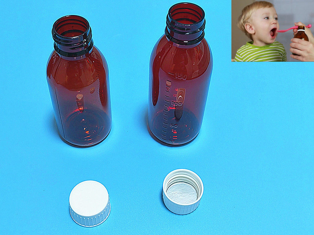 100 ml 120 ml 150 ml DIN28 plastique PET brun bouteille de liquide oral Ambre Médecine sirop de toux Bouteille pour bouchon de câble
