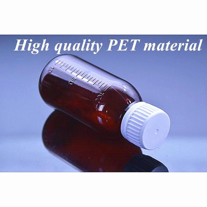 100 ml 250 ml de médicament liquide Ambre PET Bouteille de sirop pour la toux avec tasse à mesurer Bouteille de plastique de sirop pour la toux