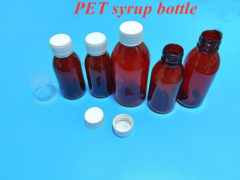 Bouteilles brunes de sirop pour animaux de compagnie de 100 ml et 120 ml avec capuchon à vis CRC pour liquide oral