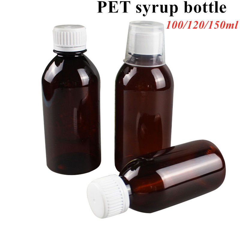 Bouteilles brunes de sirop pour animaux de compagnie de 100 ml et 120 ml avec capuchon à vis CRC pour liquide oral