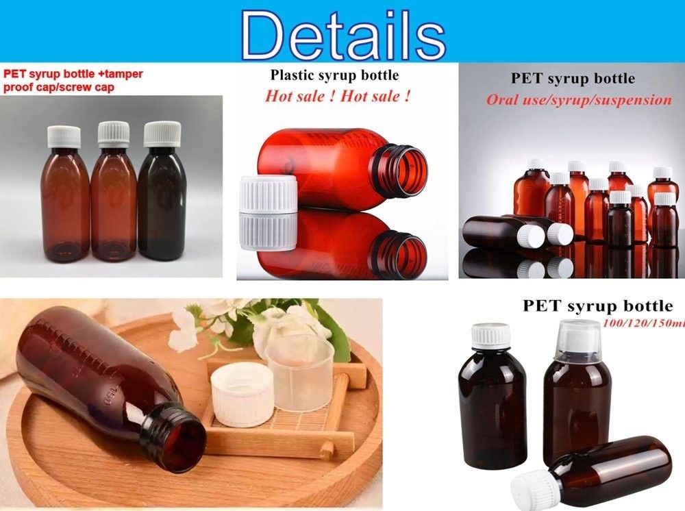 Bouteilles brunes de sirop pour animaux de compagnie de 100 ml et 120 ml avec capuchon à vis CRC pour liquide oral