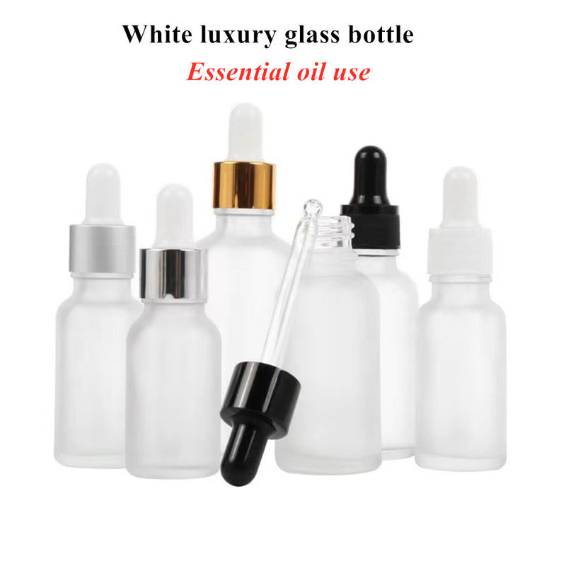 1 oz 2 oz 5 ml 10 ml 15 ml 20 ml 30 ml 50 ml Serum de soins de la peau à l' huile essentielle vide Pour le visage et l' utilisation à la main Bouteille de gouttelette en verre glacé blanc