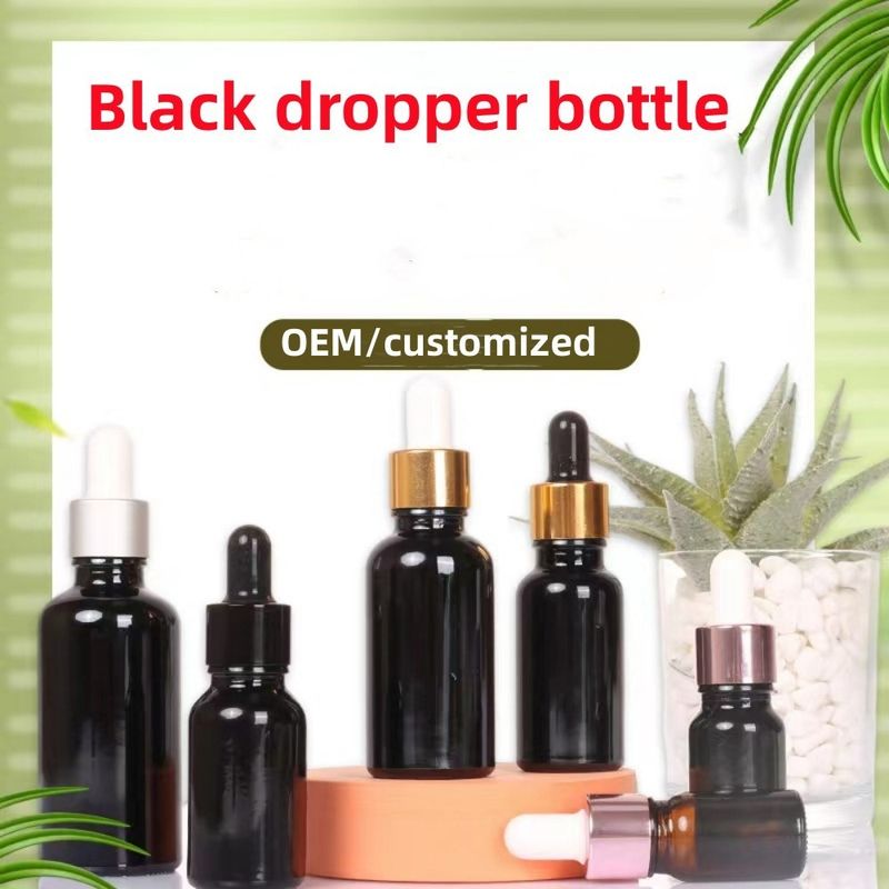 Bouteilles à goutte à goutte en verre noir brillant 30 ml 10 ml 15 ml 20 ml 50 ml Bouteille à goutte à goutte en verre vide