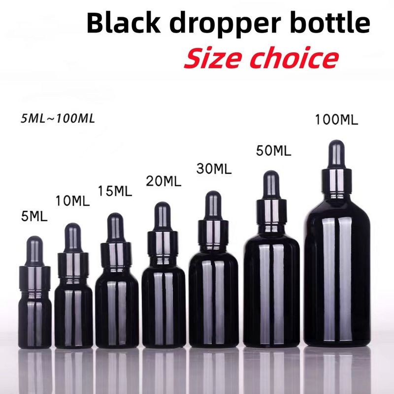 Bouteilles à goutte à goutte en verre noir brillant 30 ml 10 ml 15 ml 20 ml 50 ml Bouteille à goutte à goutte en verre vide