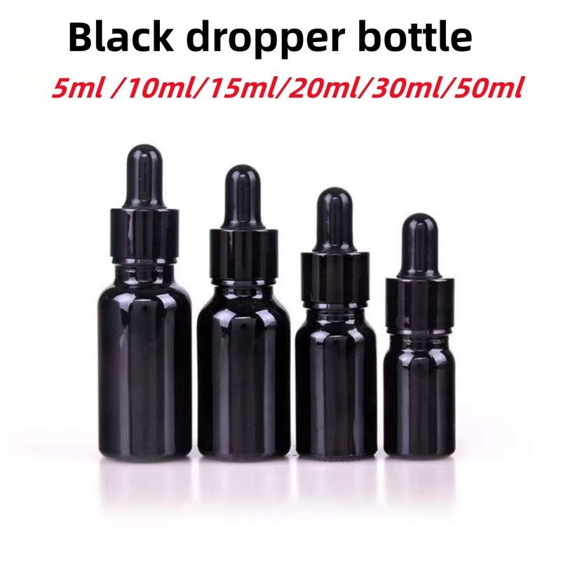 Ventes en gros Pas cher 5ml 10ml 15ml 20ml 30ml 50ml Bouteilles d' huile essentielle en verre noir vides avec compte-gouttes