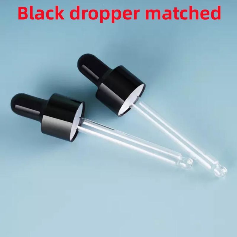 Bouteille à goutte à goutte noire 10, Ml 15ml 20ml 30ml 50ml vide, ronde noire et brillante en verre avec anneau en plastique or