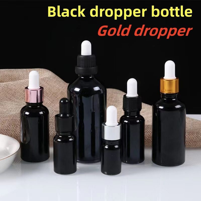 5 ml 10 ml 15 ml 20 ml sérum d' huile essentielle épaule plate ronde bouteille d' huile essentielle brillante Bouteille de gouttelette en verre noir