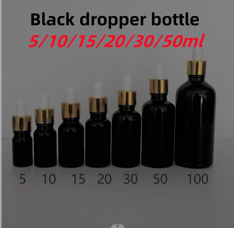 5 ml 10 ml 15 ml 20 ml sérum d' huile essentielle épaule plate ronde bouteille d' huile essentielle brillante Bouteille de gouttelette en verre noir