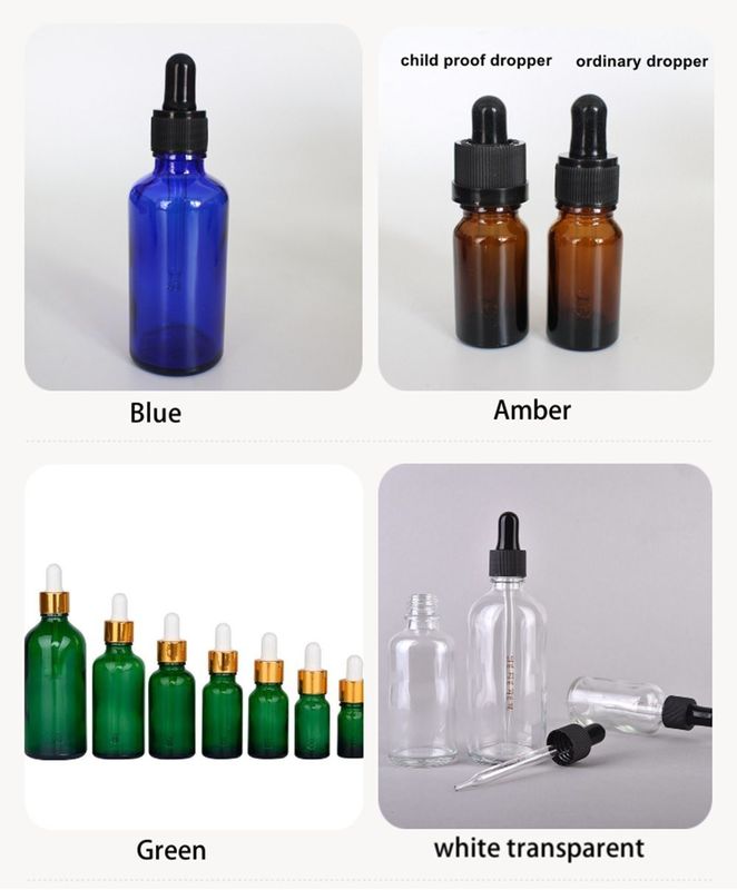 Emballage de l' huile essentielle 1OZ 2OZ 20ml 30ml 50ml sérum d' huile essentielle ambre Bouteille goutteuse en verre avec bouchon à l' épreuve des enfants