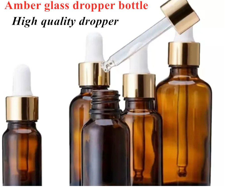 30 ml 50 ml Ambre rond vide Voyage Serum portable pour soins de la peau Huile essentielle Bouteille goutteuse en verre avec goutteuse à l' épreuve des enfants