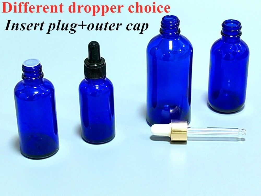 10 ml 20 ml 30 ml 50 ml Empty Boston Round Cosmetic Packaging Empty Blue Essential Oil Glass Dropper Bottle avec bouchon de goutte à goutte