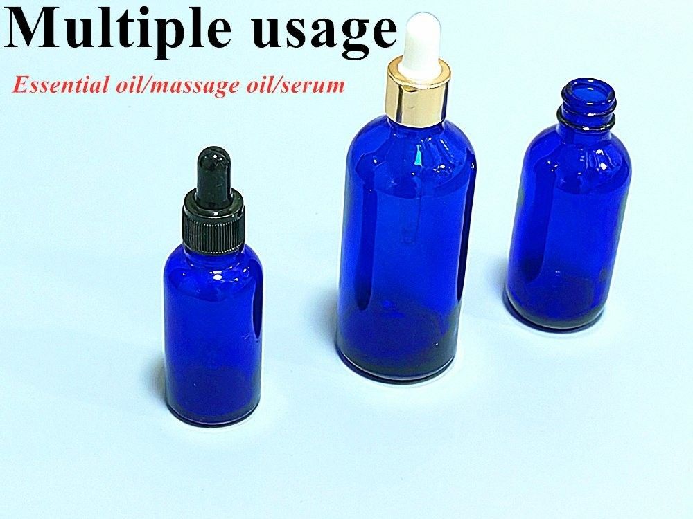 Bouteille de gouttelette de sérum bleu en verre cosmétique 20 ml 30 ml 50 ml Bouteille en verre de luxe d' huile essentielle avec gouttelette