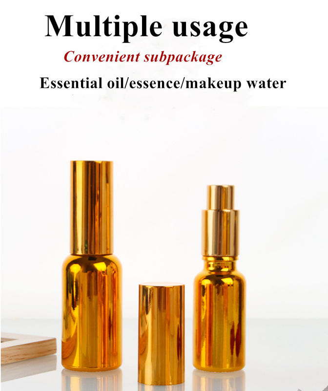 Luxe Brillant 30 ml 50 ml 60 ml Électroplate d'or UV sérum verre doré huile essentielle bouteille gouttelette en verre avec tête de pulvérisation