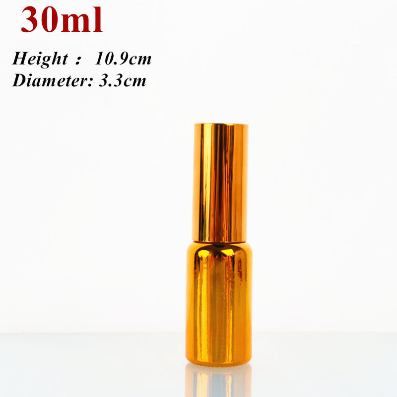 Luxe Brillant 30 ml 50 ml 60 ml Électroplate d'or UV sérum verre doré huile essentielle bouteille gouttelette en verre avec tête de pulvérisation