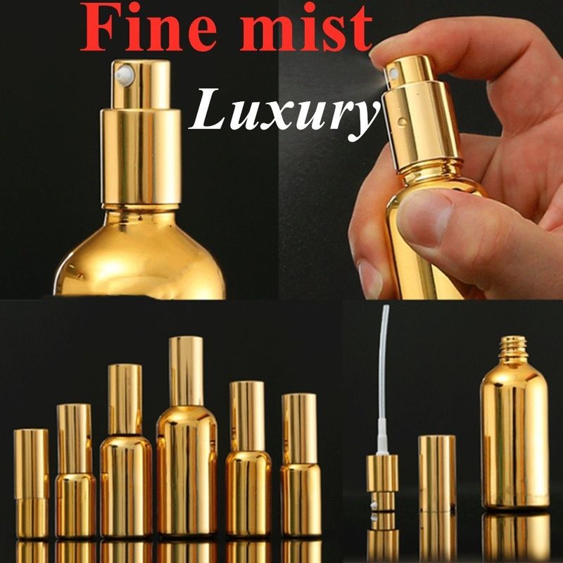 Luxe Brillant 30 ml 50 ml 60 ml Électroplate d'or UV sérum verre doré huile essentielle bouteille gouttelette en verre avec tête de pulvérisation