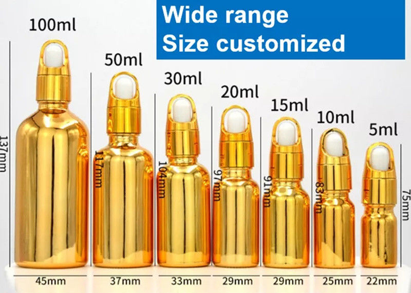 Produit cosmétique de luxe de haute qualité 10ml 20ml 30ml 50ml Éctrolytique d'or huiles essentielles sérum bouteille gouttelette en verre