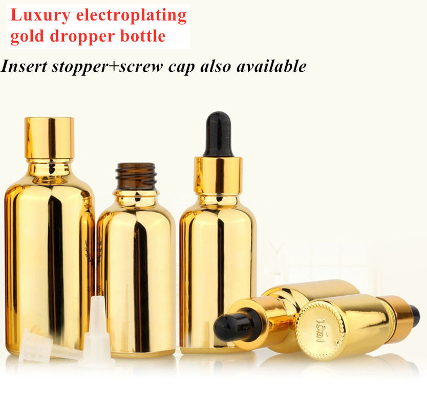 20 ml 30 ml 50 ml vide électroplaté réutilisable or cosmétique Serum de traitement de la peau huile essentielle bouteille gouttelette en verre