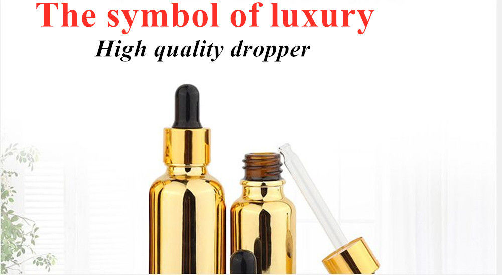 20 ml 30 ml 50 ml vide électroplaté réutilisable or cosmétique Serum de traitement de la peau huile essentielle bouteille gouttelette en verre