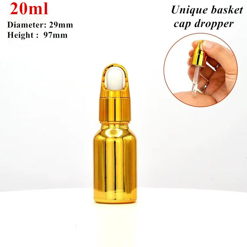 10 ml 20 ml 30 ml 50 ml en électroplate couleur or emballage cosmétique de luxe bouteilles gouttelettes en verre pour l' utilisation de l' huile essentielle