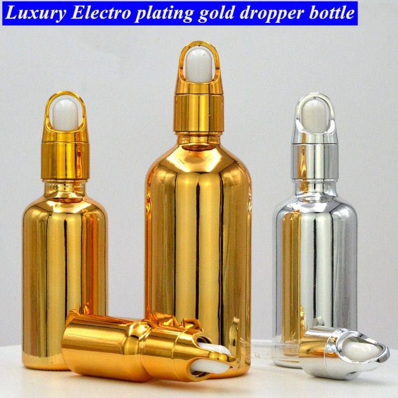 10 ml 20 ml 30 ml 50 ml en électroplate couleur or emballage cosmétique de luxe bouteilles gouttelettes en verre pour l' utilisation de l' huile essentielle