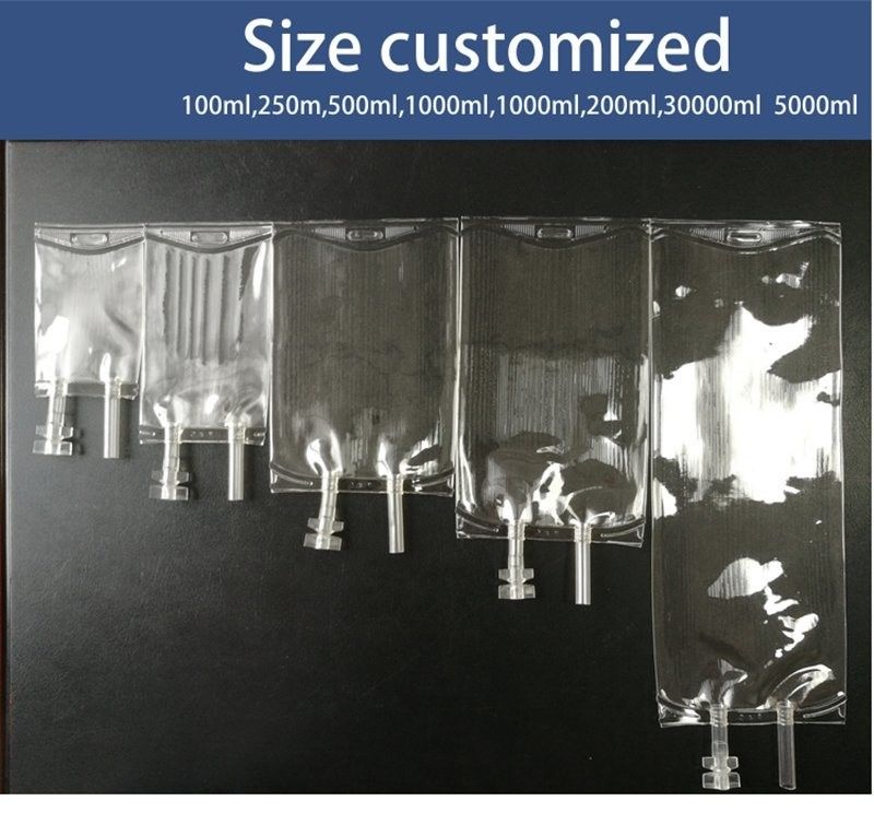 250 ml 500 ml 1000 ml Sac à perfusion médical jetable en PVC IV Sac à perfusion avec sac doux à tube unique