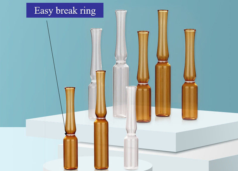 1 ml 2 ml 5 ml Boucle de rupture Ampoule en verre ambrée transparente USP I Emballage pharmaceutique Ampoule en verre avec norme ISO
