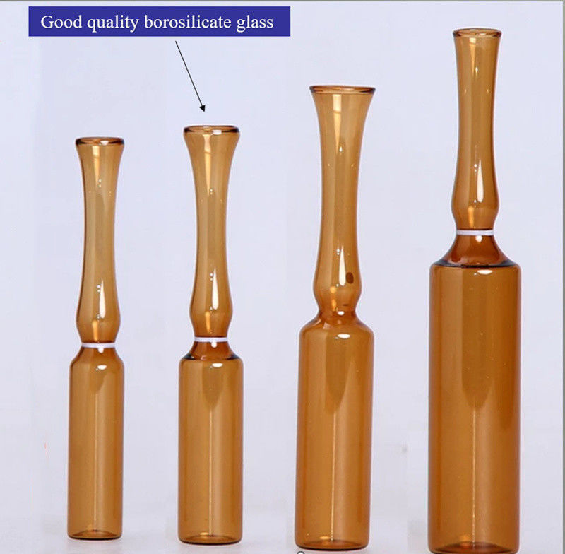 Ampoule de verre tubulaire ambrée transparente de 5 ml, 10 ml et 20 ml avec anneau couleur rupture médicale Ampoule de verre borosilicate neutre