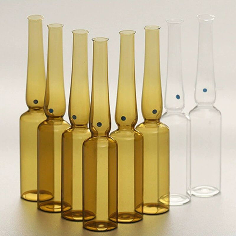 Ampoule de verre tubulaire ambrée transparente de 5 ml, 10 ml et 20 ml avec anneau couleur rupture médicale Ampoule de verre borosilicate neutre