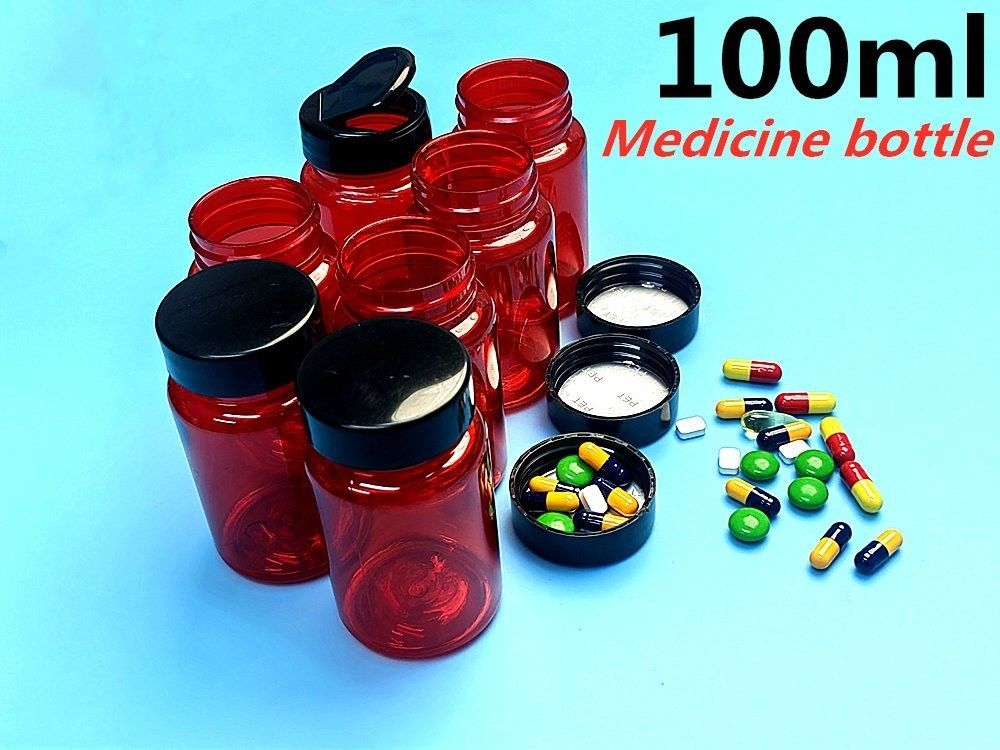 Pilule rouge vide pour animaux de compagnie de haute qualité de 100 ml Tablette Calcium Récipient pharmaceutique Médecine Vitamine