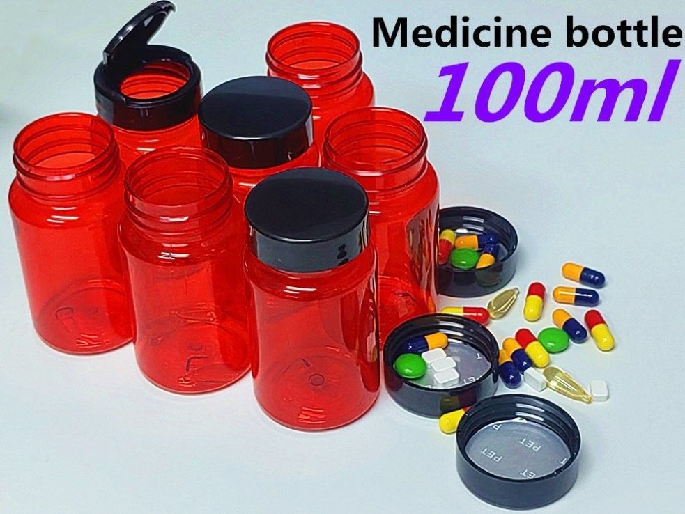 Pilule rouge vide pour animaux de compagnie de haute qualité de 100 ml Tablette Calcium Récipient pharmaceutique Médecine Vitamine