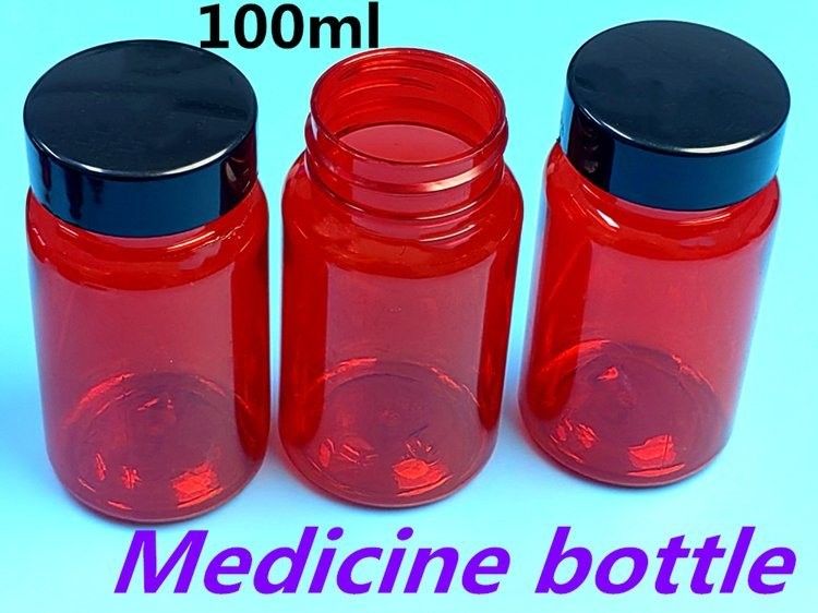 100 ml rouge bouteilles en PET en plastique à faible MOQ bouteille vide en plastique personnalisée capsule de vitamines bouteille avec bouchon à vis