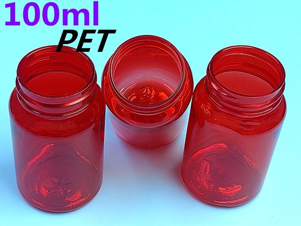 100 ml rouge bouteilles en PET en plastique à faible MOQ bouteille vide en plastique personnalisée capsule de vitamines bouteille avec bouchon à vis
