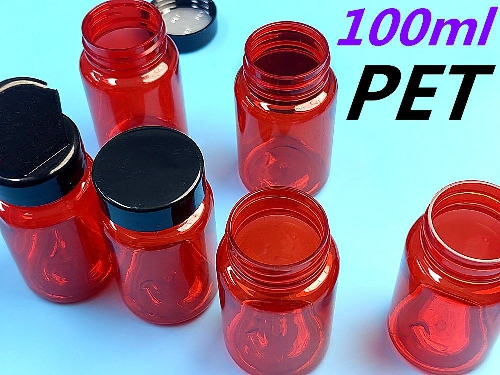 100 ml rouge bouteilles en PET en plastique à faible MOQ bouteille vide en plastique personnalisée capsule de vitamines bouteille avec bouchon à vis