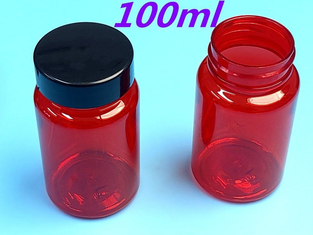 100 ml rouge bouteilles en PET en plastique à faible MOQ bouteille vide en plastique personnalisée capsule de vitamines bouteille avec bouchon à vis