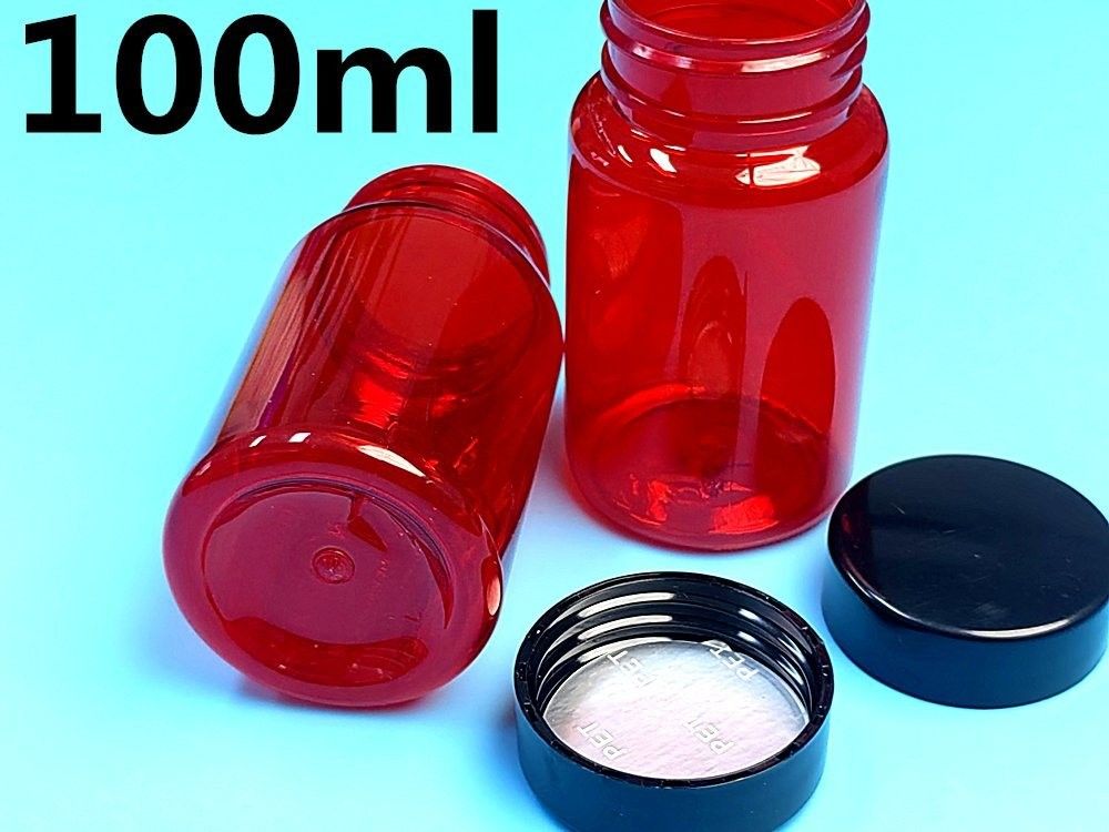100 ml rouge bouteilles en PET en plastique à faible MOQ bouteille vide en plastique personnalisée capsule de vitamines bouteille avec bouchon à vis