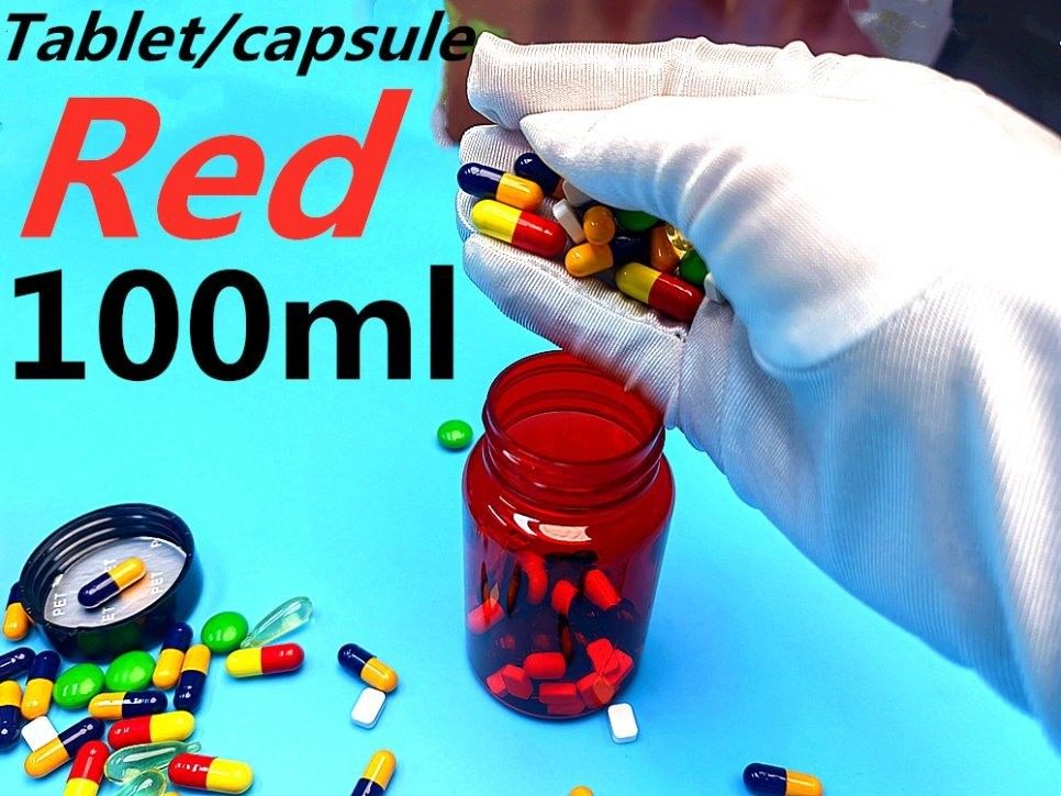 PET plastique rouge 100 ml 150 ml bouteille de médicament solide capsule bouteille de pilule emballage conteneur