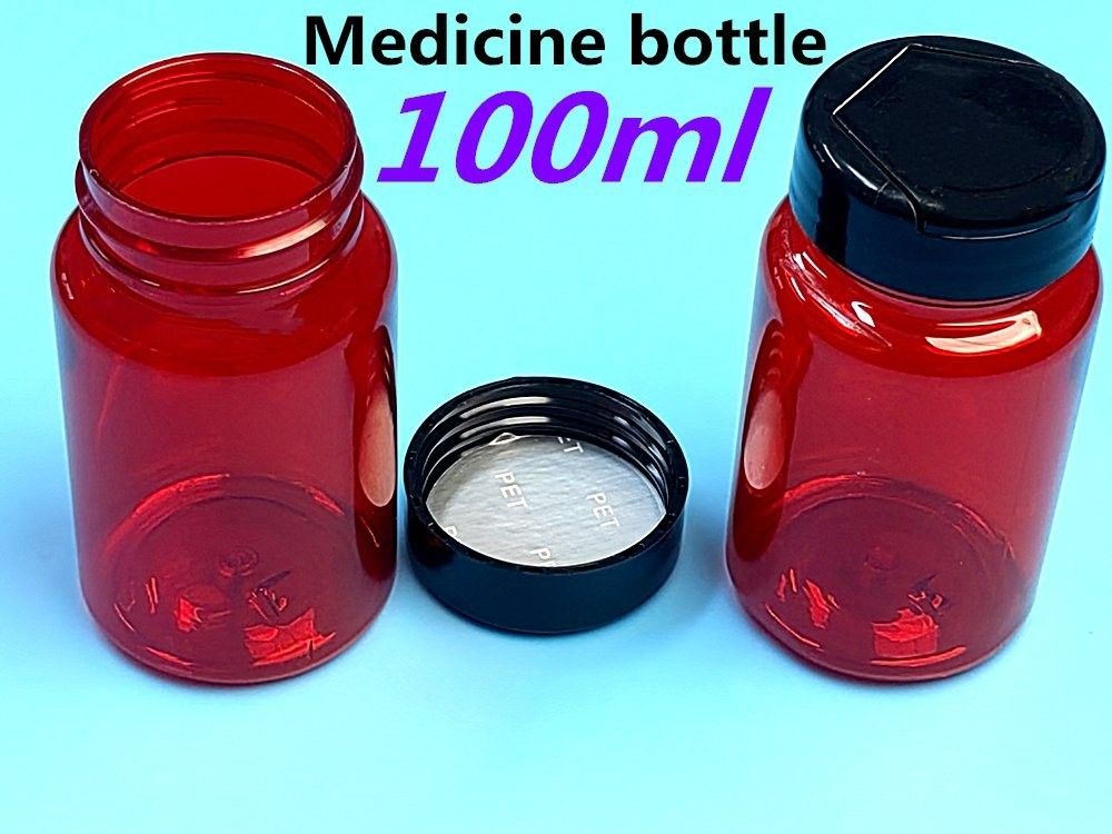 PET plastique rouge 100 ml 150 ml bouteille de médicament solide capsule bouteille de pilule emballage conteneur