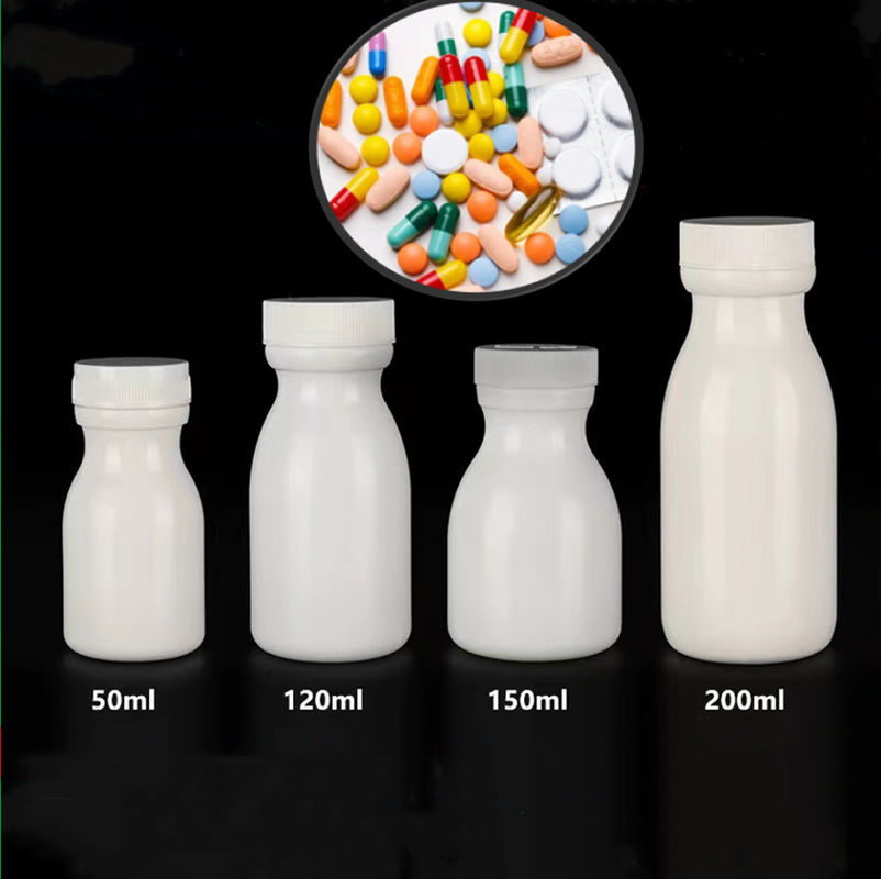 Vacuum Ronde 50 ml 100 ml 150 ml Capsule en HDPE blanc Comprimés pilule Bouteilles de plastique Suppléments de plastique Bouteille de médicament PE en plastique