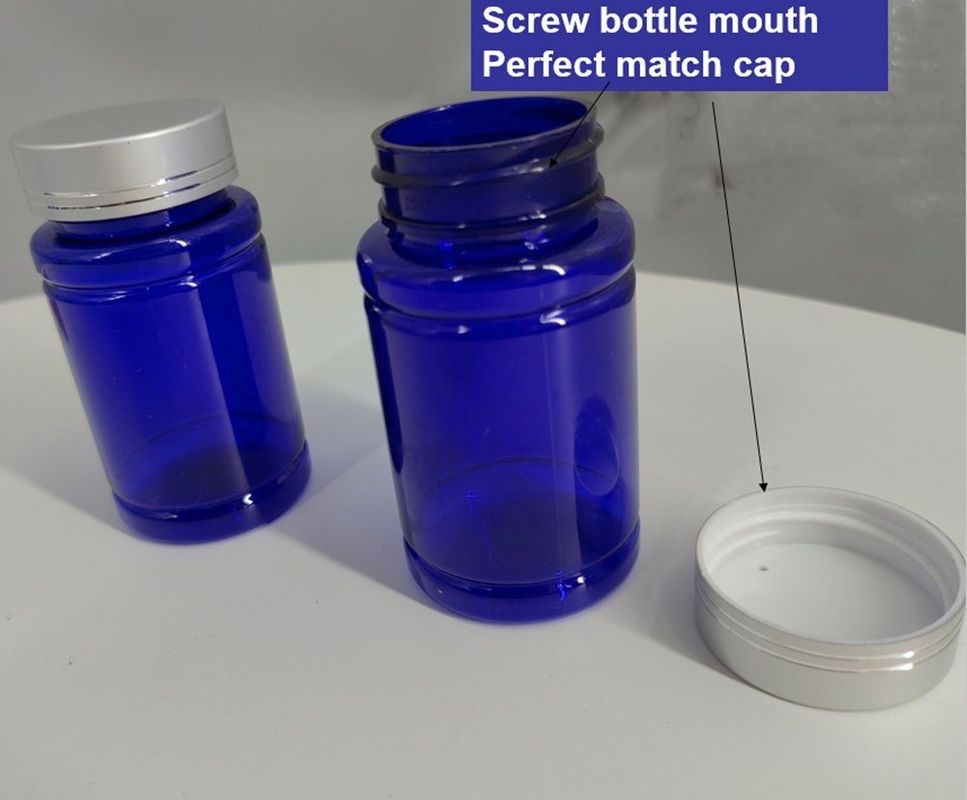 Bouteille en plastique de 100cc 120cc pour pilules Capsules bleu transparent PET rechargeable en plastique solide poudre de pilule Bouteille de médicament