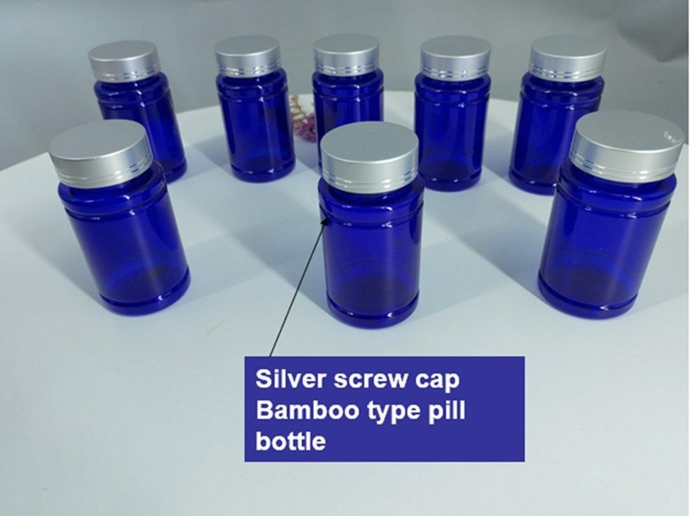 Bouteille en plastique de 100cc 120cc pour pilules Capsules bleu transparent PET rechargeable en plastique solide poudre de pilule Bouteille de médicament